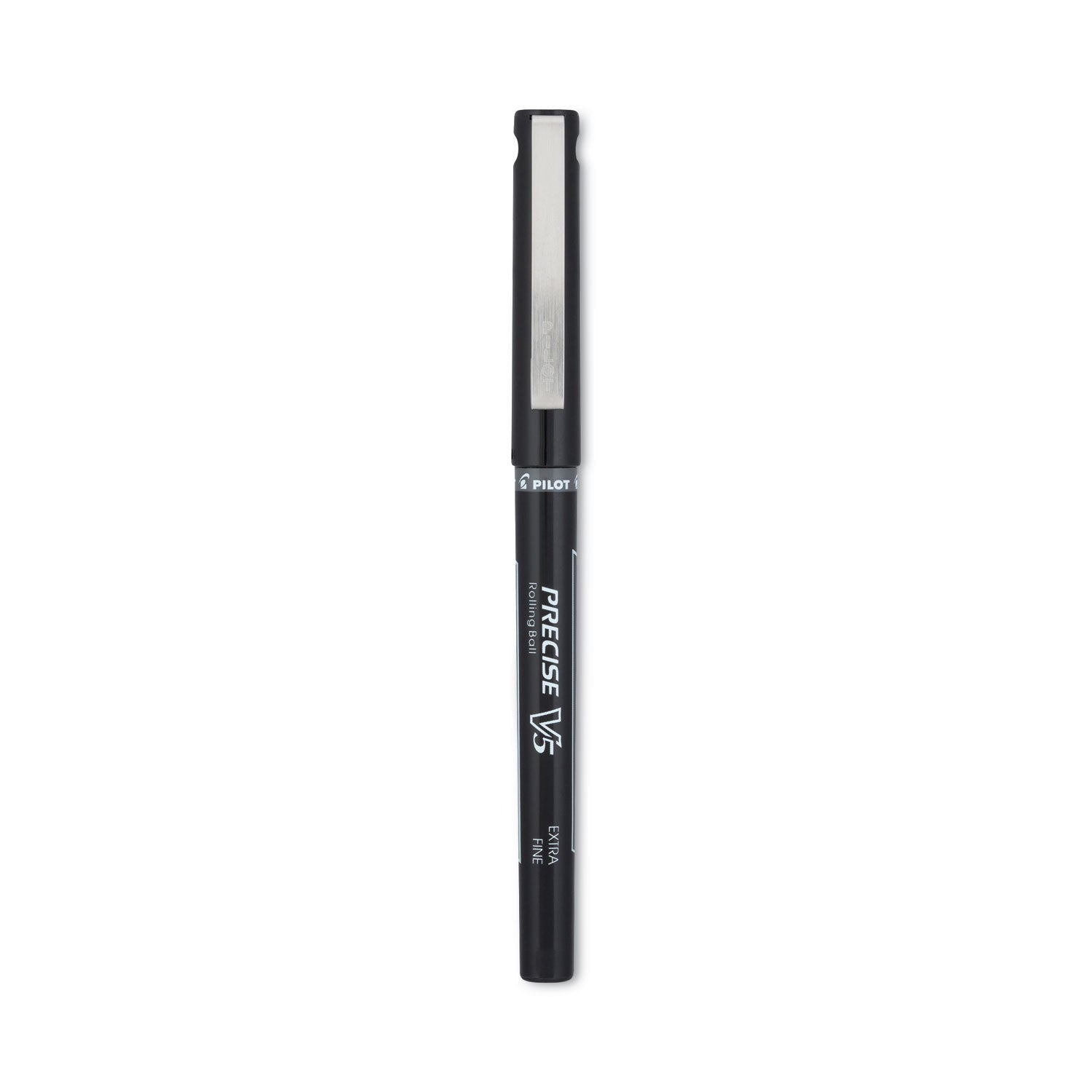 Pilot® Precise V5 Rollerball Pen, Stick, Extra-Fine 0.5 mm, Black Ink, Black/Clear Barrel, Dozen