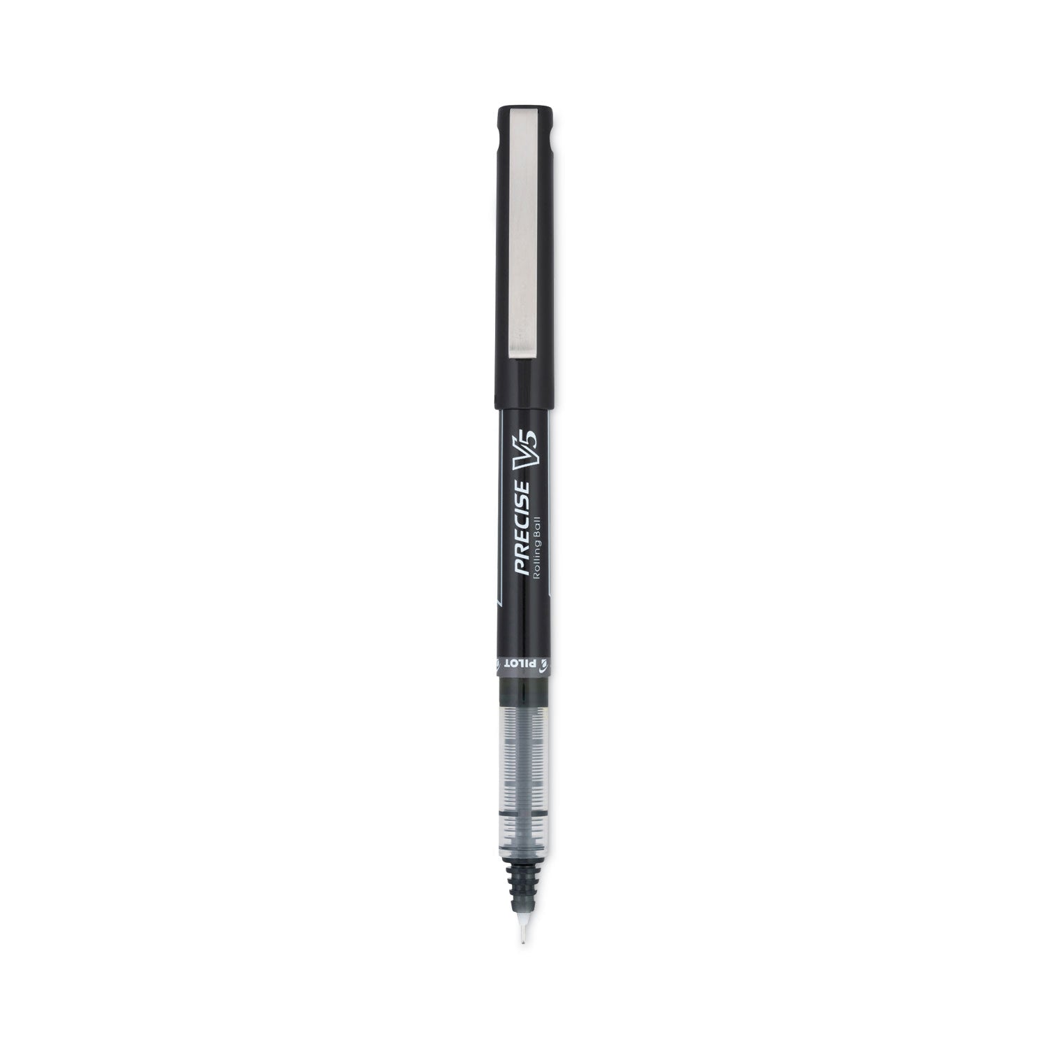 Pilot® Precise V5 Rollerball Pen, Stick, Extra-Fine 0.5 mm, Black Ink, Black/Clear Barrel, Dozen