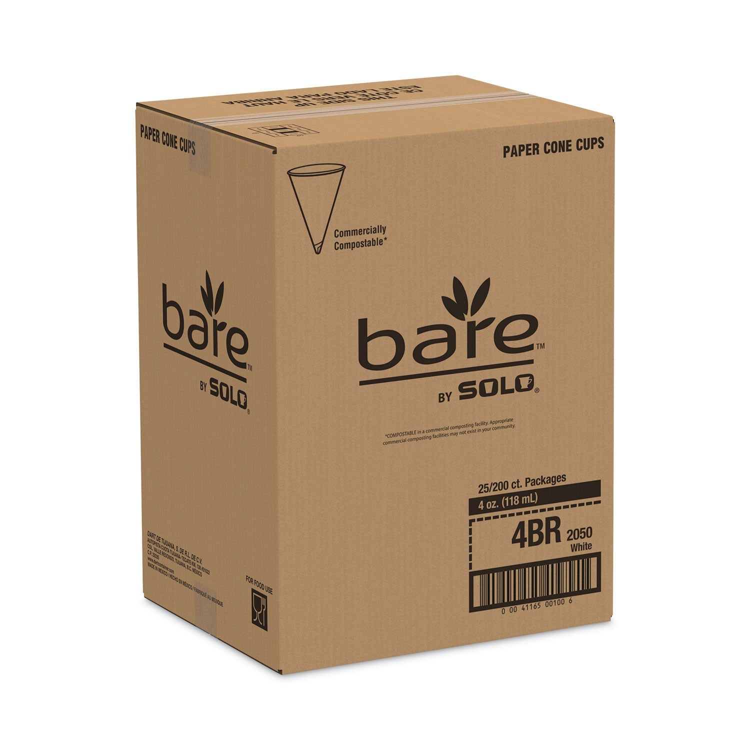 SOLO® Cone Water Cups, 4 oz, Paper, White, 200/Pack