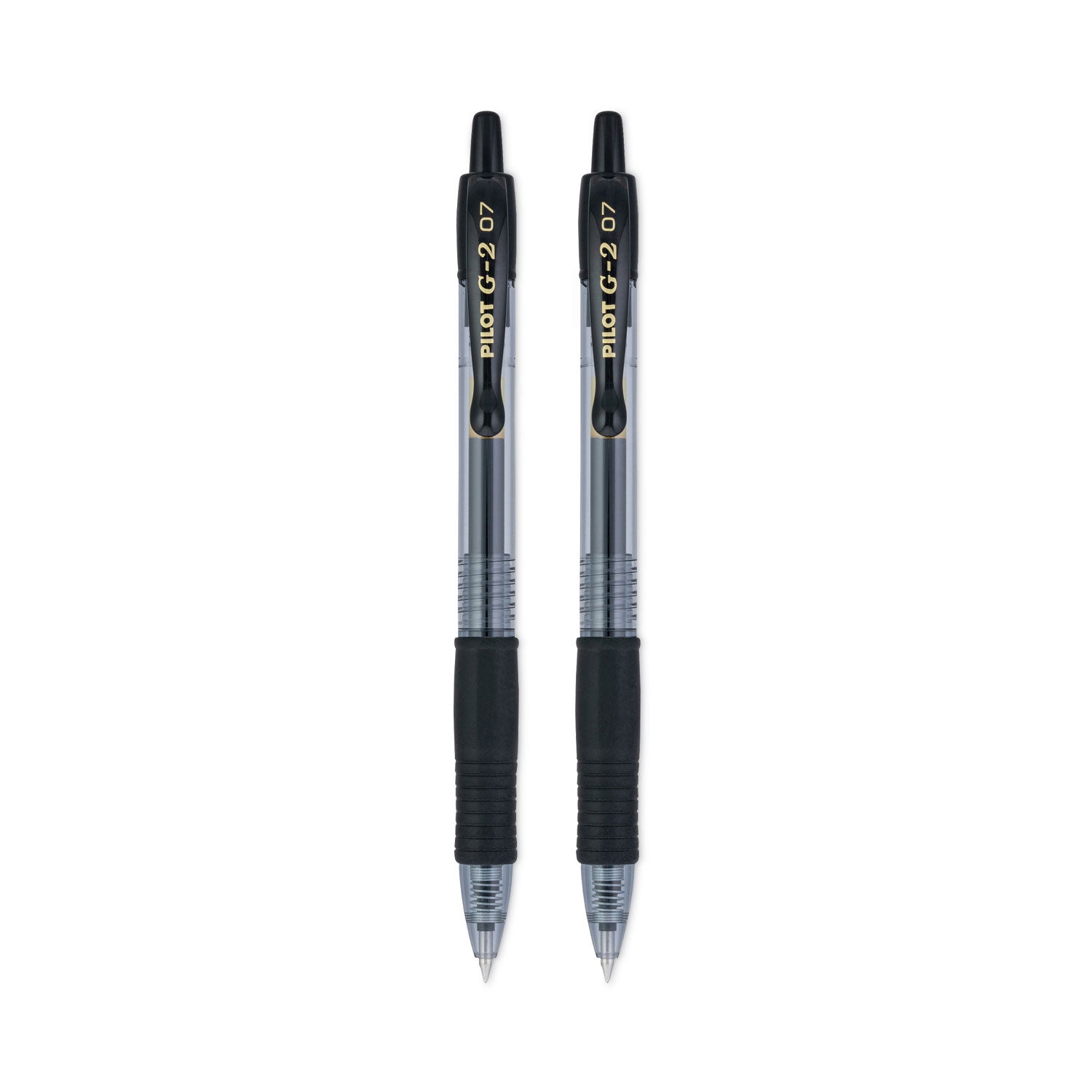Pilot® G2 Premium Gel Pen, Retractable, Fine 0.7 mm, Black Ink, Smoke/Black Barrel, 2/Pack