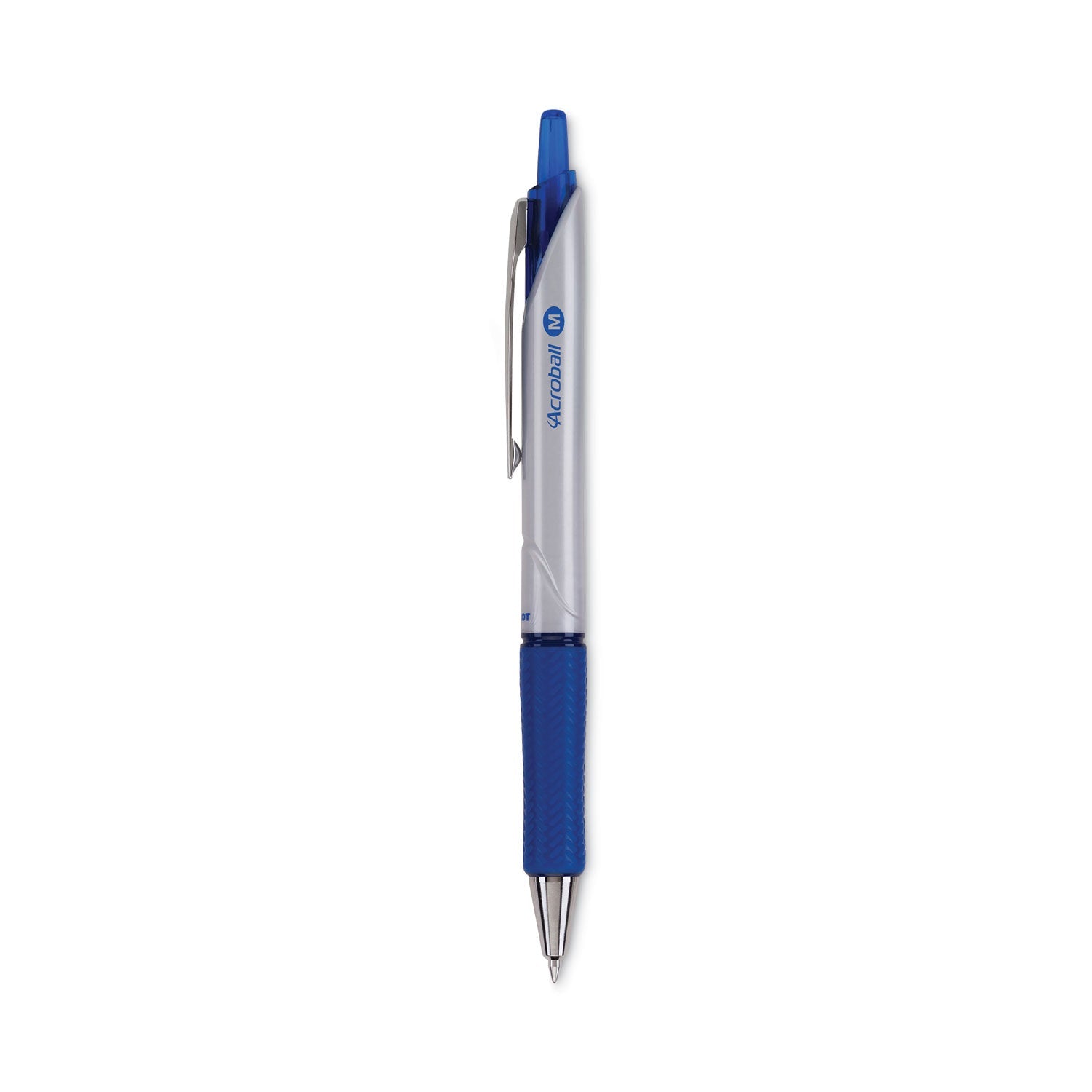 Pilot® Acroball Pro Advanced Ink Hybrid Gel Pen, Retractable, Medium 1 mm, Blue Ink, Silver/Blue Barrel, Dozen