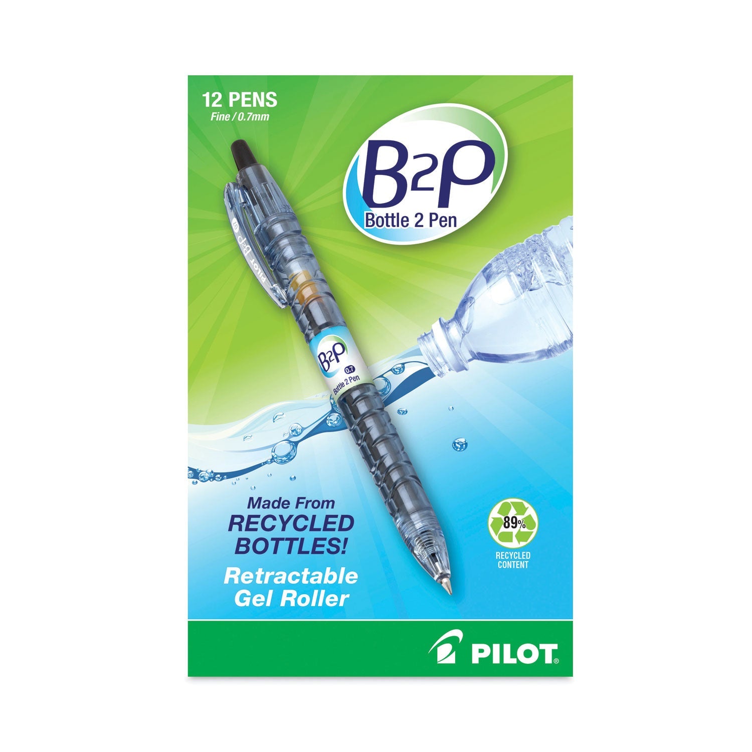 Pilot® B2p Bottle-2-Pen Recycled Gel Pen, Retractable, Fine 0.7 Mm, Black Ink, Translucent Blue Barrel