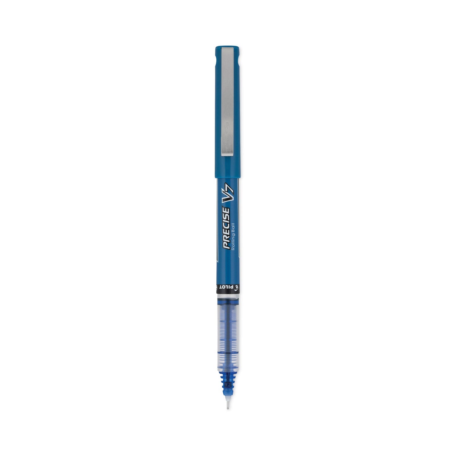 Pilot® Precise V7 Rollerball Pen, Stick, Fine 0.7 mm, Blue Ink, Blue/Clear Barrel, Dozen