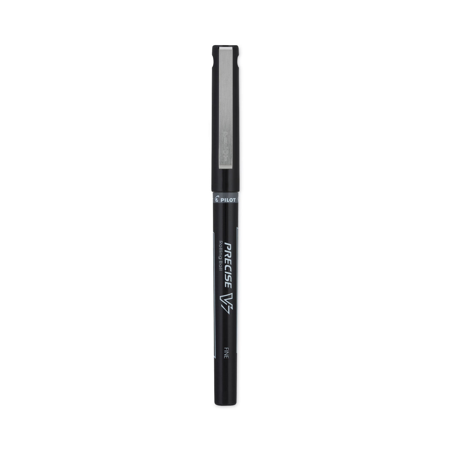 Pilot® Precise V7 Rollerball Pen, Stick, Fine 0.7 mm, Black Ink, Black/Clear Barrel, Dozen