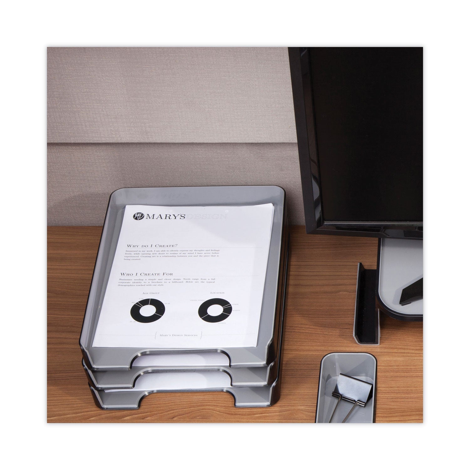 Advantus Fusion Letter Tray, 1 Section, Letter Size Files, 9.75" x 12.5" x 1.75", Black