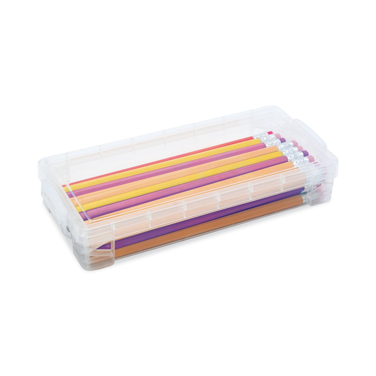 Advantus Super Stacker Pencil Box, 8.25" x 3.75" x 1.5", Clear