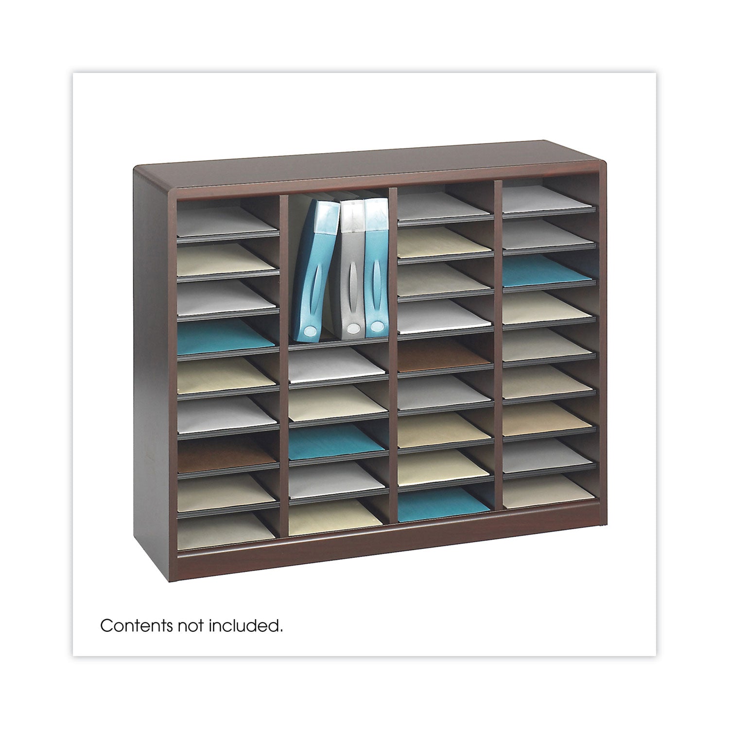 Safco® WOOD/FIBERBOARD E-Z STOR SORTER, 36 COMPARTMENTS, 40 X 11.75 X 32.5, MAHOGANY