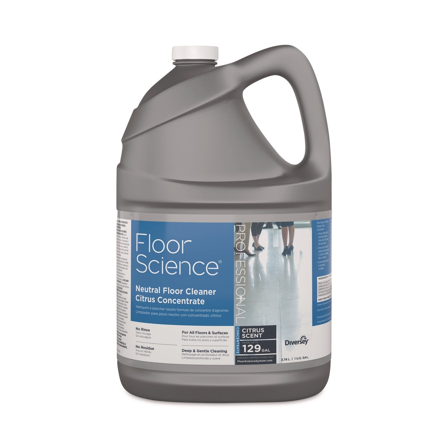Diversey™ Floor Science Neutral Floor Cleaner Concentrate, Citrus Scent, 1 gal, 4/Carton - Bloom Skins