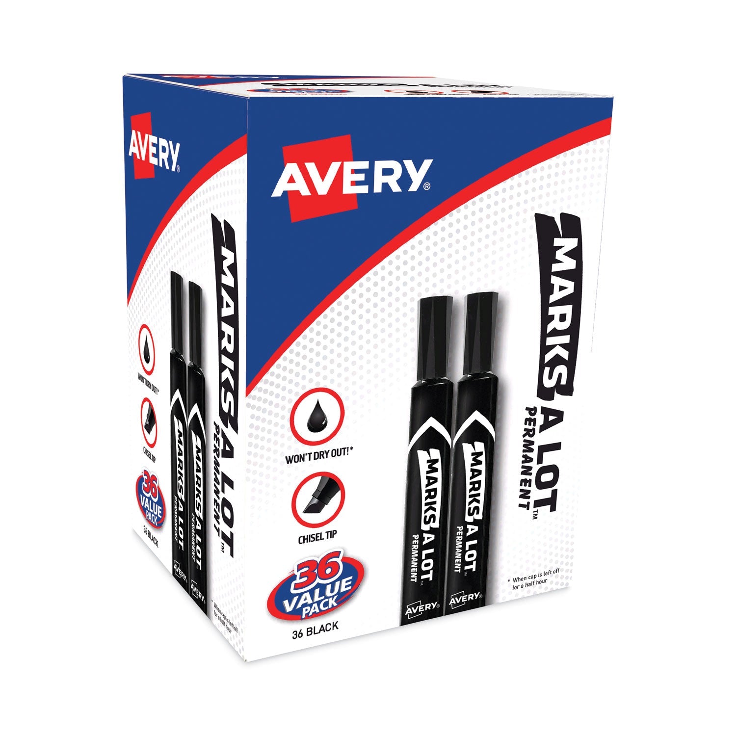 Avery® Marks A Lot Large Desk-Style Permanent Marker Value Pack, Broad Chisel Tip, Black, 36/pack (98206)