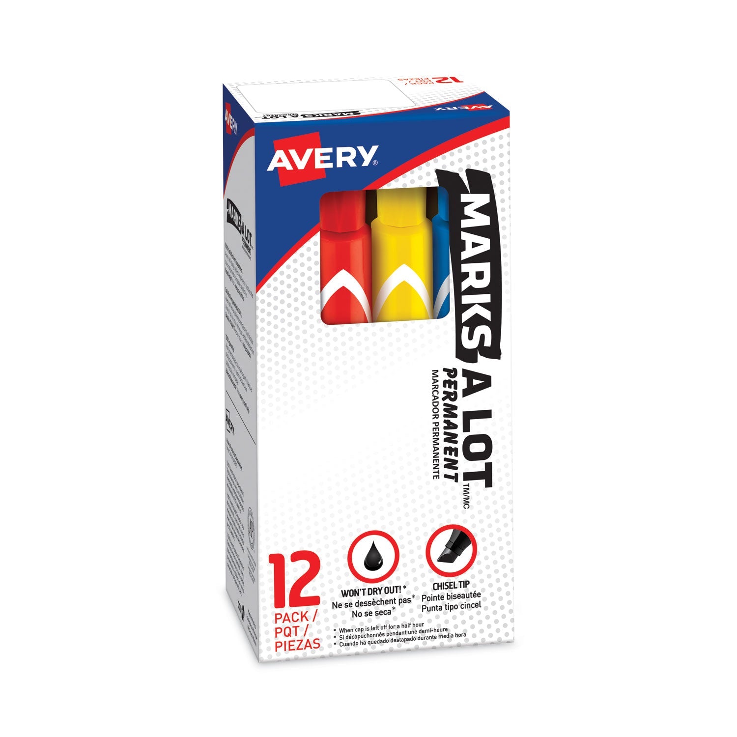 Avery® Marks A Lot Large Desk-Style Permanent Marker, Broad Chisel Tip, Assorted Colors, 12/set (24800)