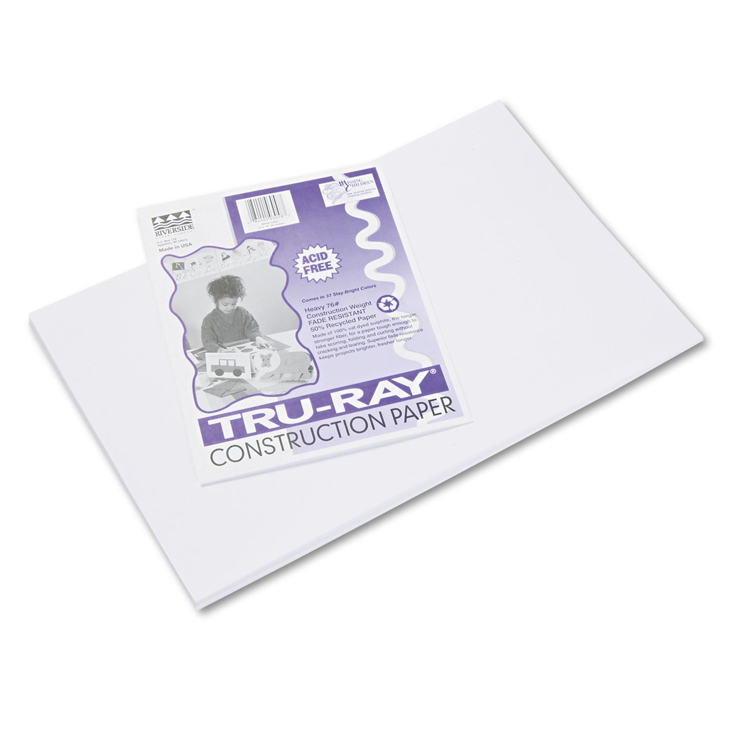 Pacon® Tru-Ray Construction Paper, 76 lb Text Weight, 12 x 18, White, 50/Pack