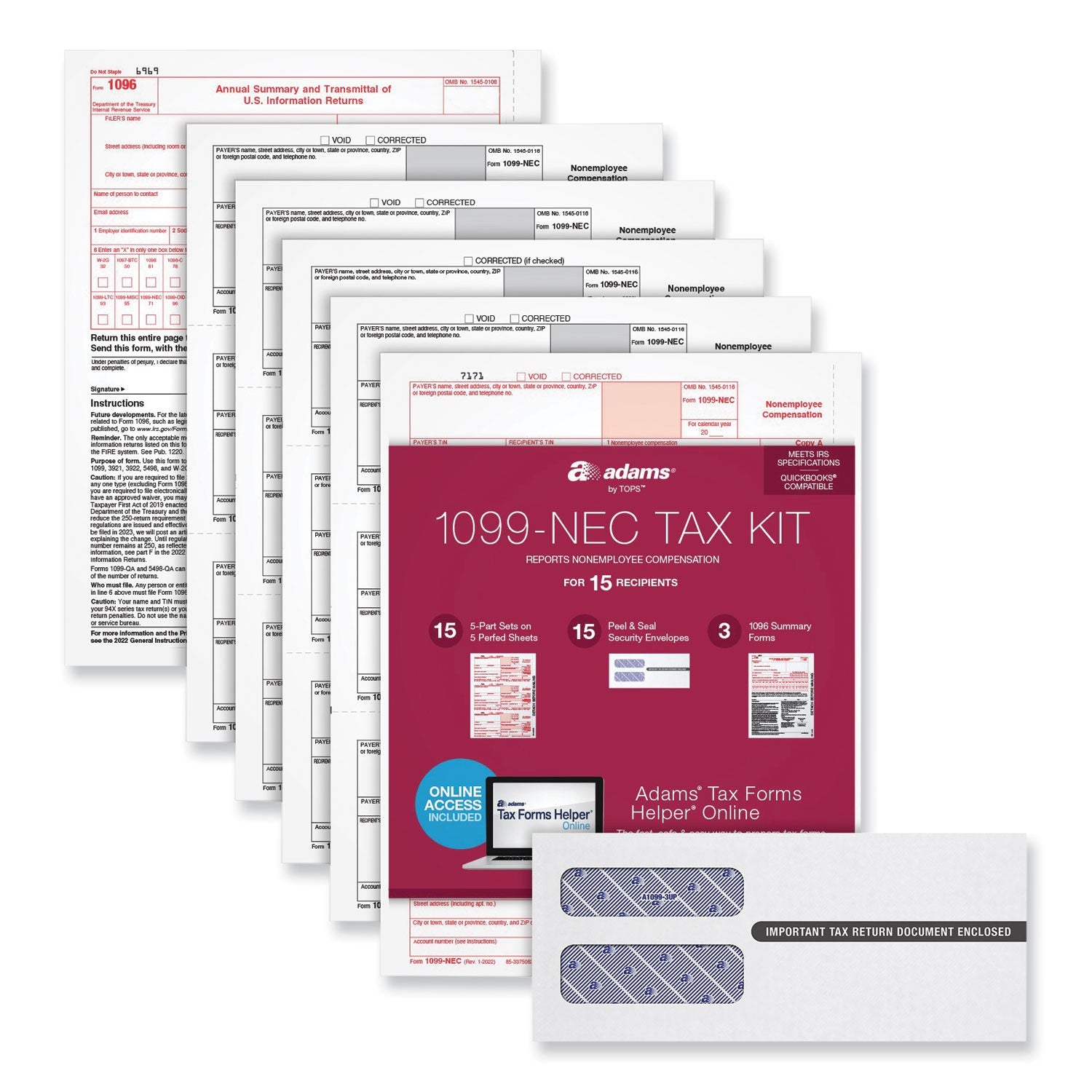 Adams 2024 1099-NEC Tax Form Kit | 15 Forms