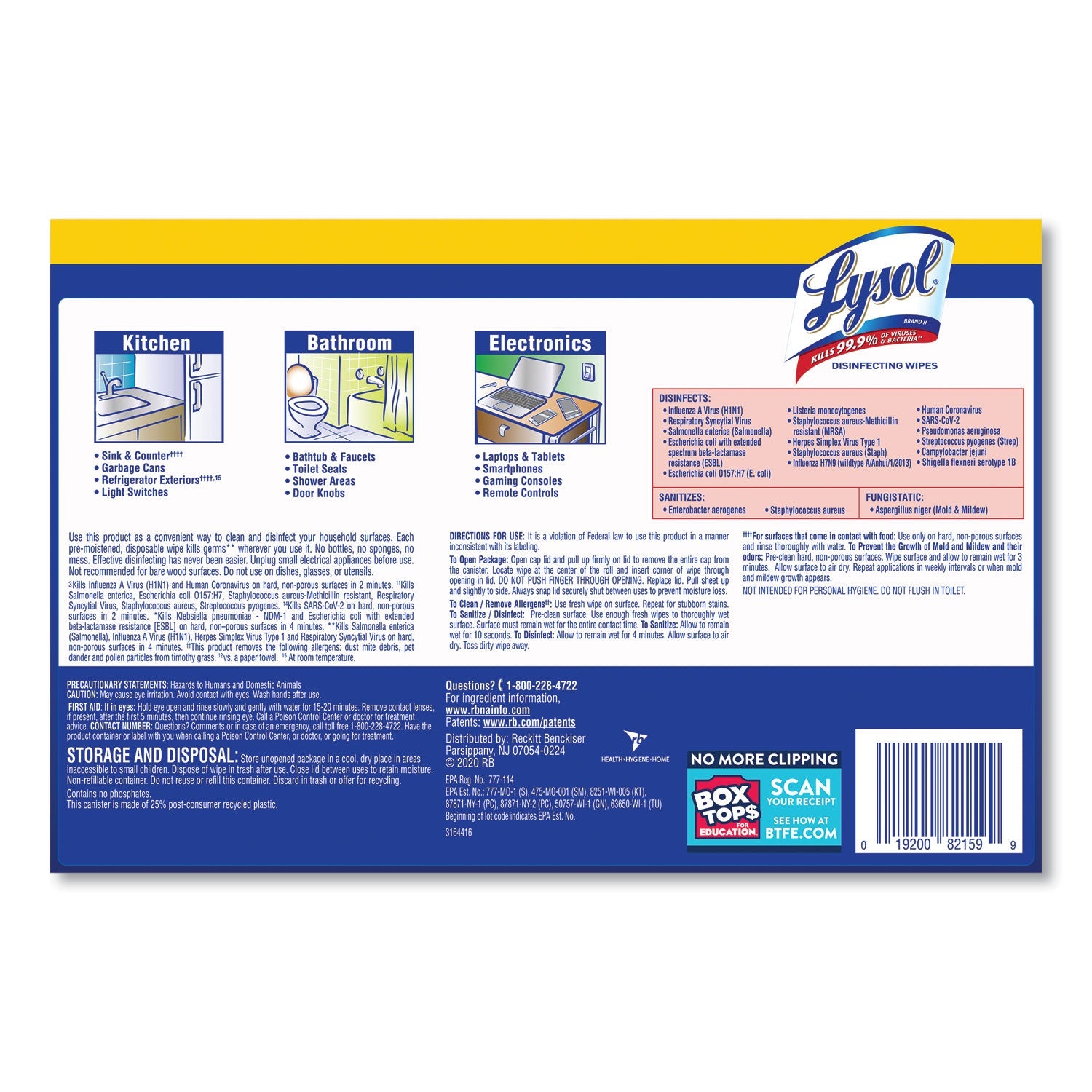 LYSOL® Brand Disinfecting Wipes, 1-Ply, 7 x 7.25, Lemon and Lime Blossom, White, 35 Wipes/Canister, 3 Canisters/Pack