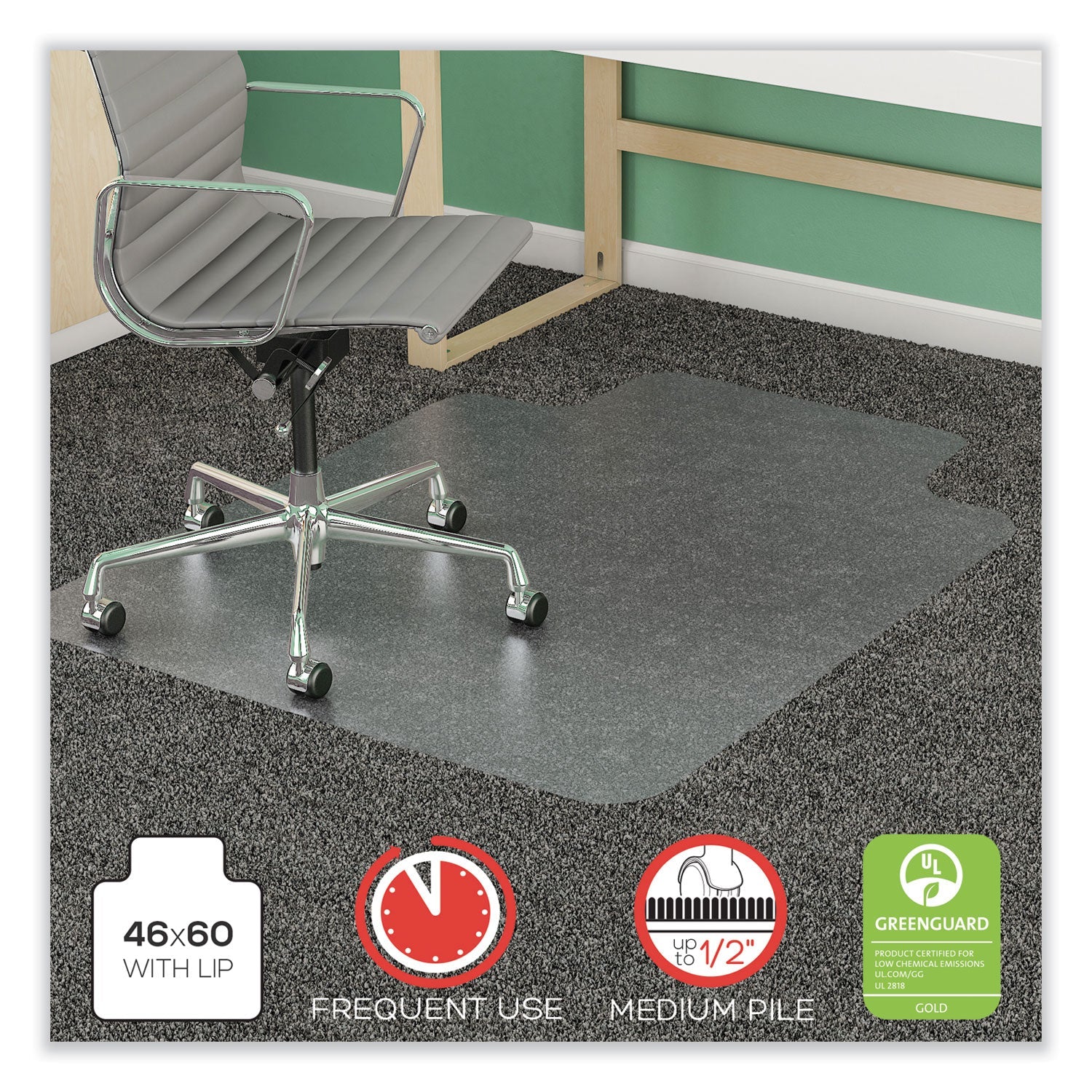 deflecto® Supermat Frequent Use Chair Mat For Medium Pile Carpet, 46 X 60, Wide Lipped, Clear
