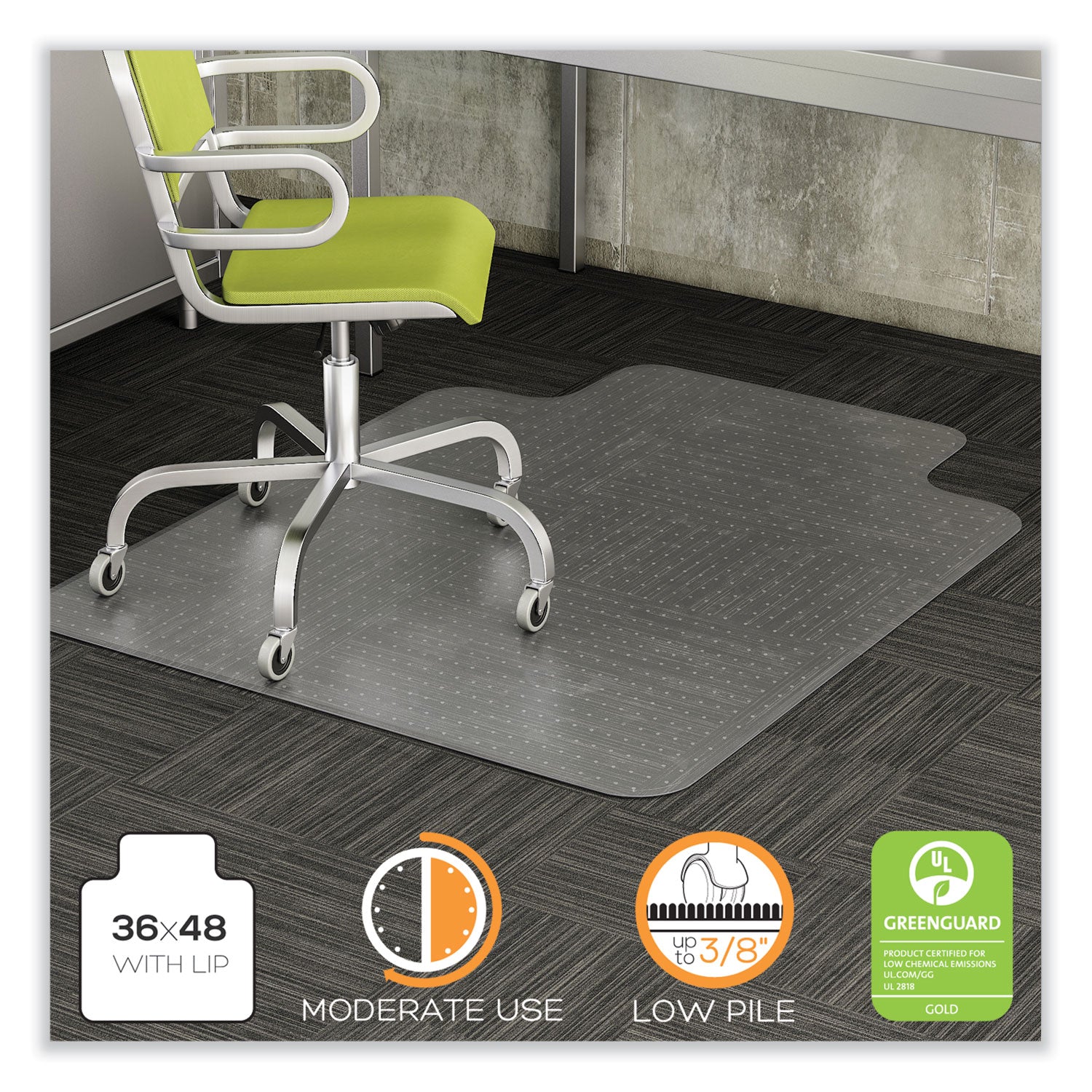 deflecto® Duramat Moderate Use Chair Mat, Low Pile Carpet, Roll, 36 X 48, Lipped, Clear