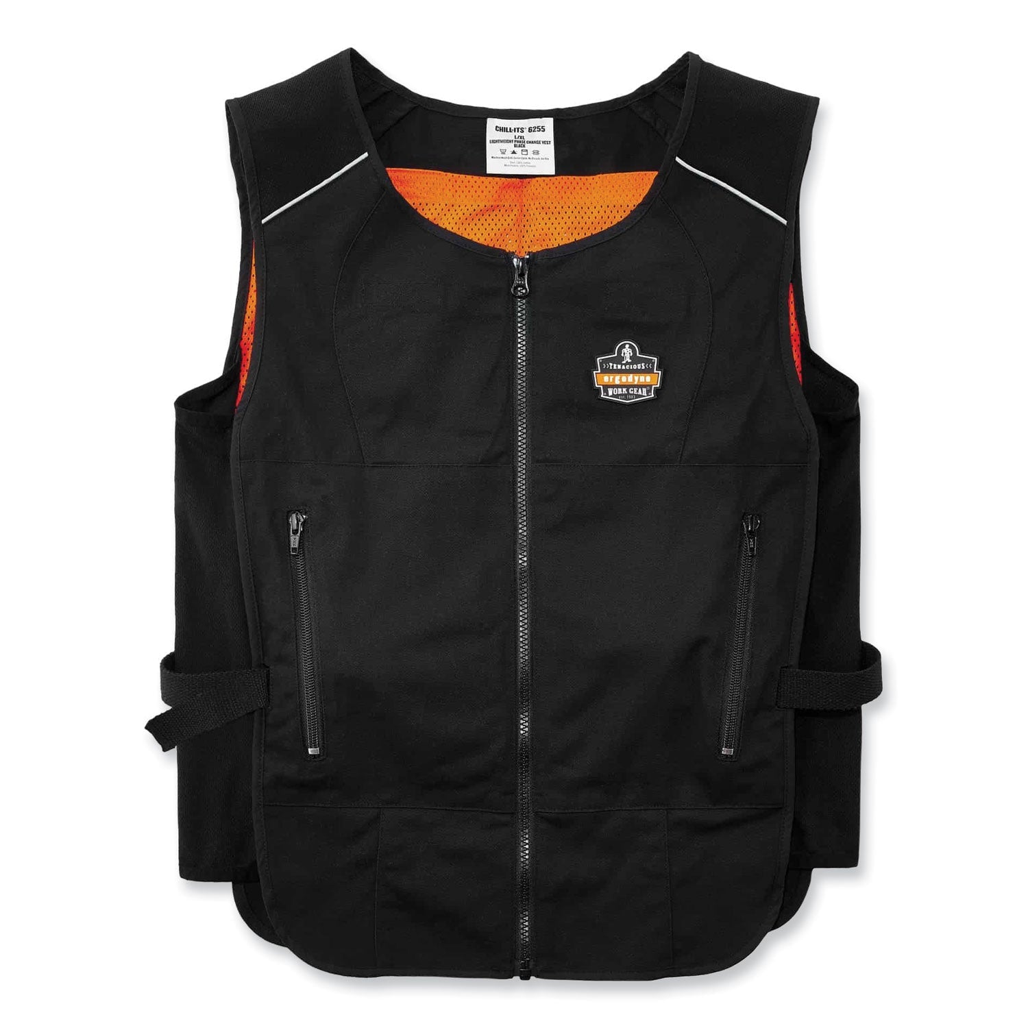 ergodyne® Chill-Its 6255 Lightweight Phase Change Cooling Vest, Cotton/Polyester, Large/X-Large, Black