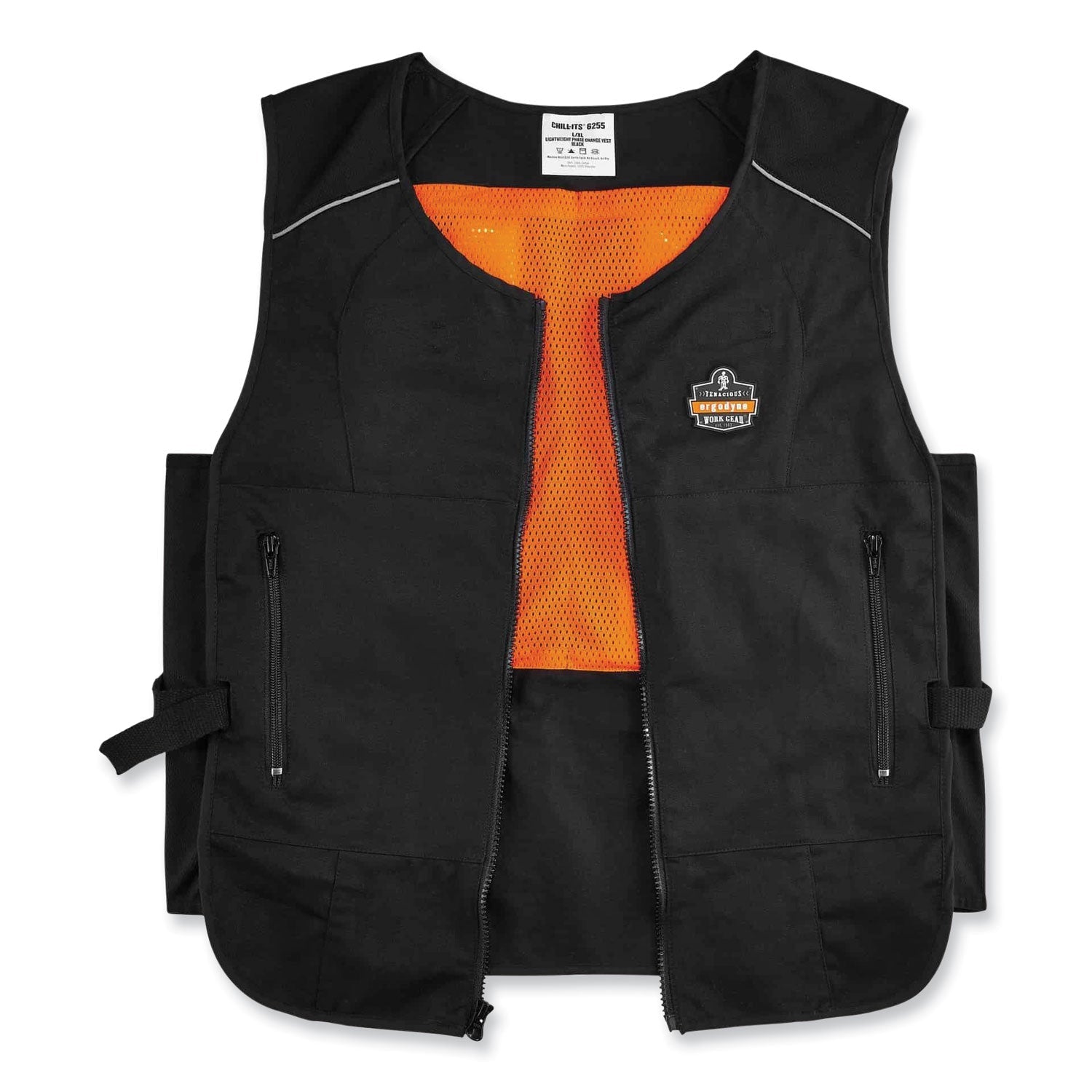 ergodyne® Chill-Its 6255 Lightweight Phase Change Cooling Vest, Cotton/Polyester, Large/X-Large, Black