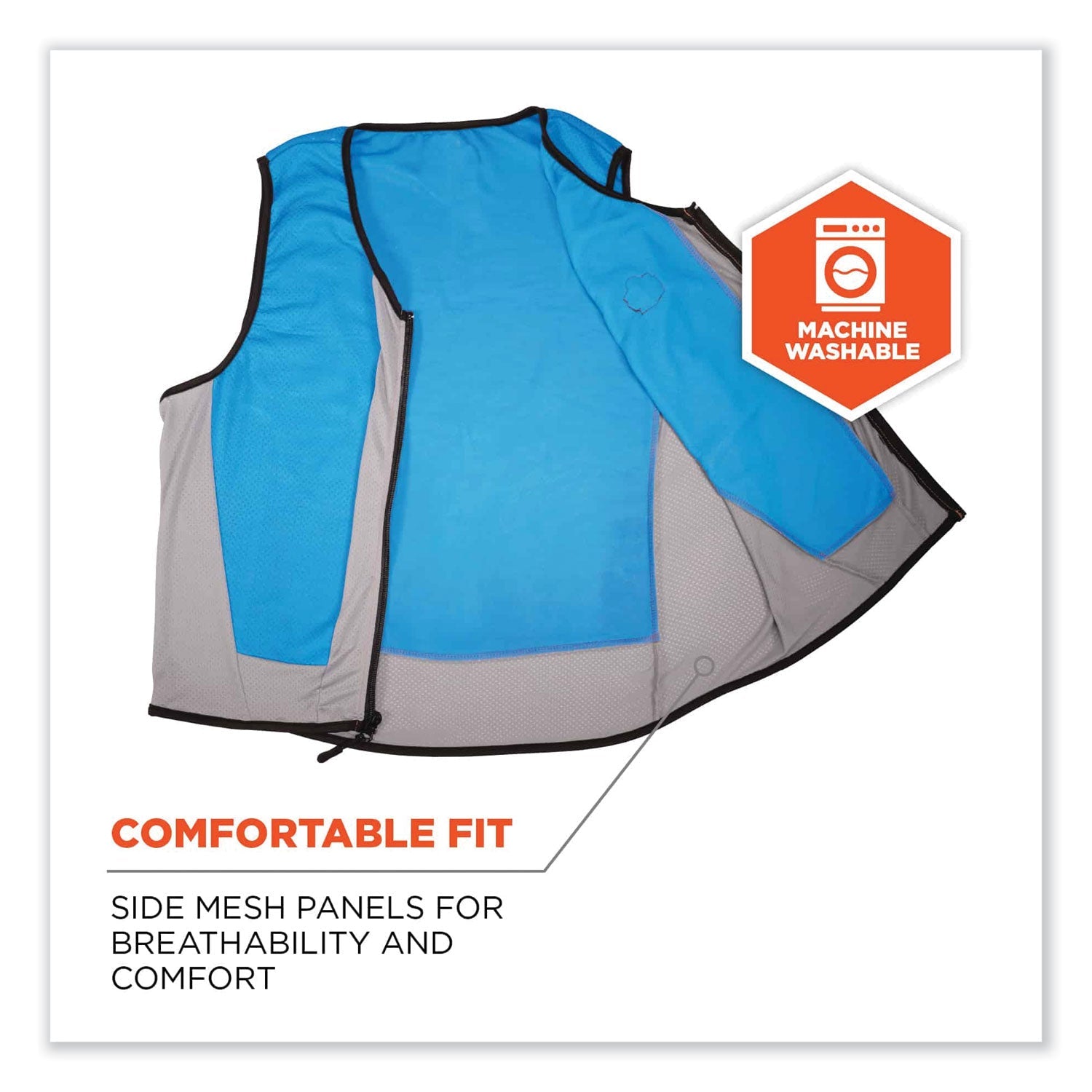 ergodyne® Chill-Its 6667 Wet Evaporative PVA Cooling Vest with Zipper, PVA, Large, Blue