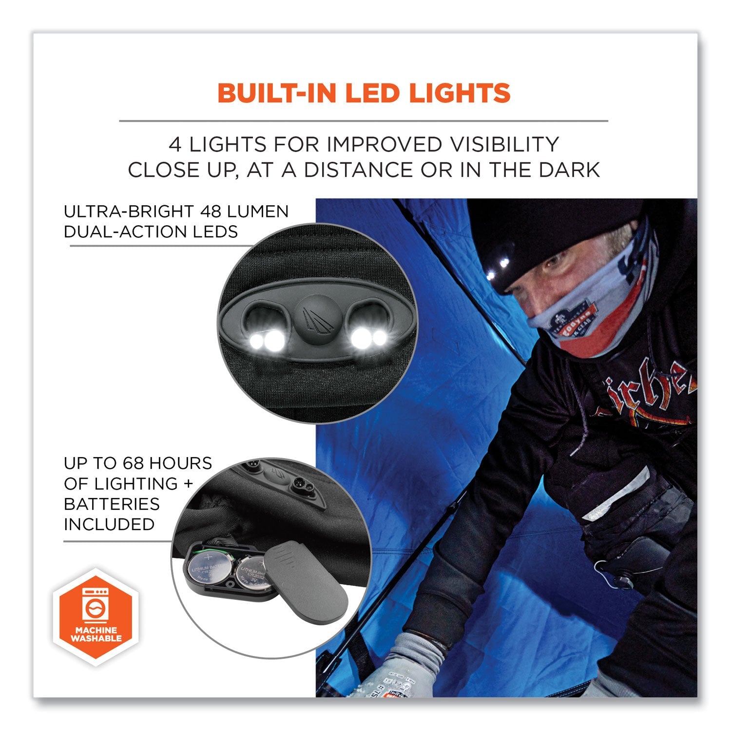 ergodyne® N-Ferno 6804 Skull Cap Winter Hat with LED Lights, One Size Fits Mosts, Black - Bloom Skins