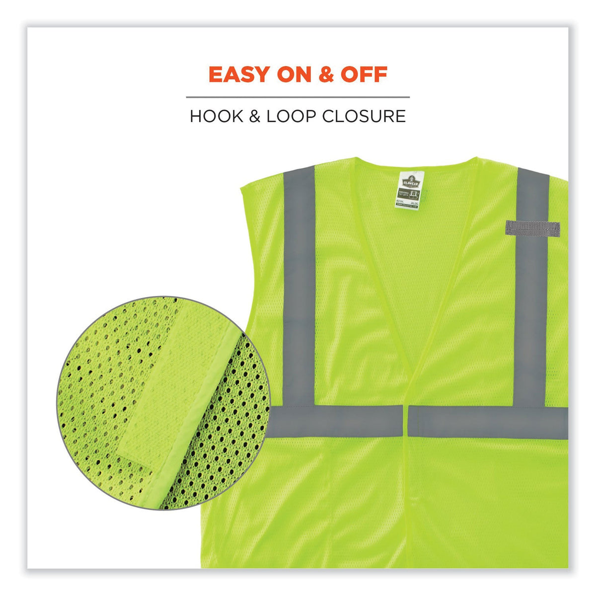 ergodyne® GloWear 8210HL Class 2 Economy Mesh Hook and Loop Vest, Polyester, 4X-Large/5X-Large, Lime