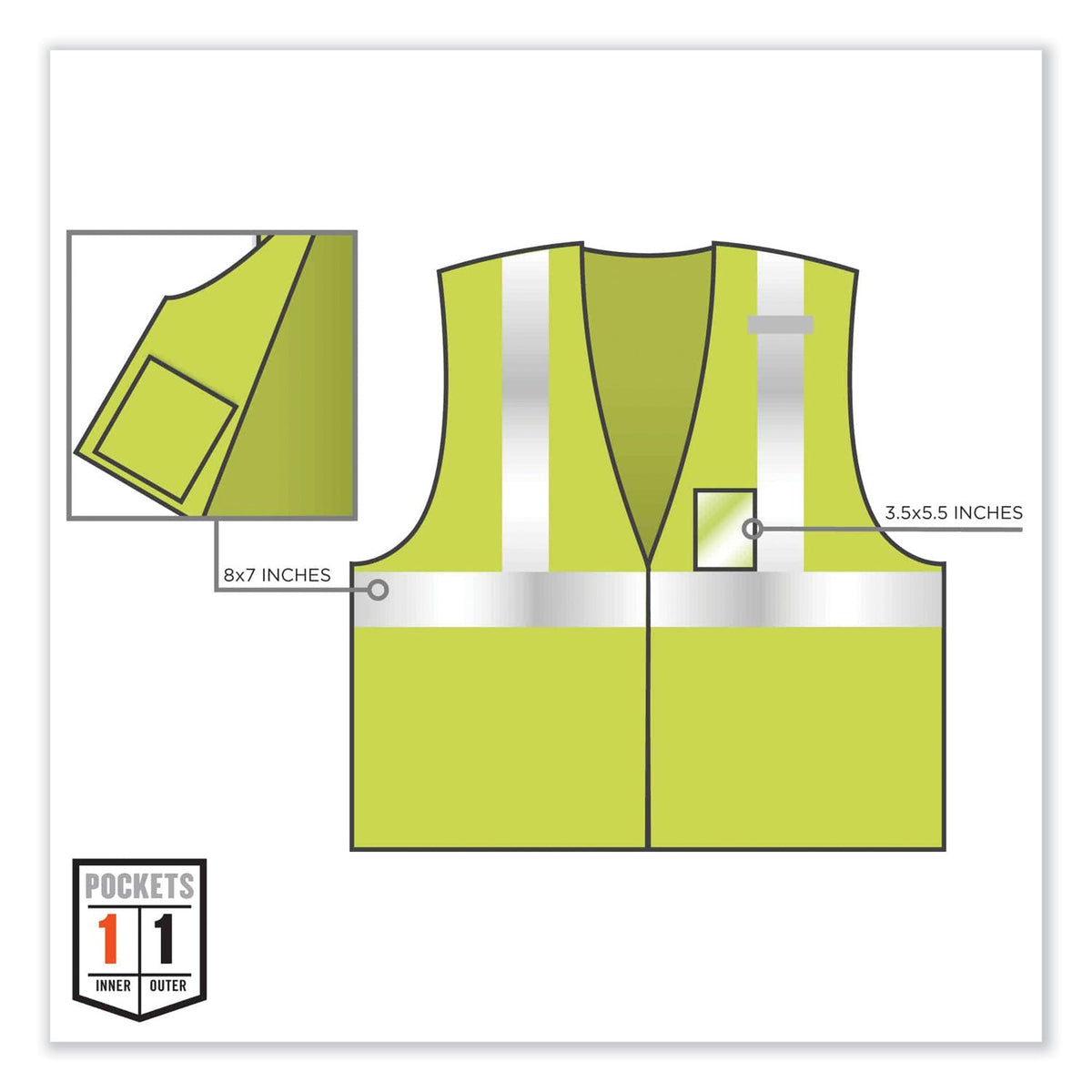 ergodyne® GloWear 8216BA Class 2 Breakaway Mesh ID Holder Vest, Polyester, 4X-Large/5X-Large, Lime