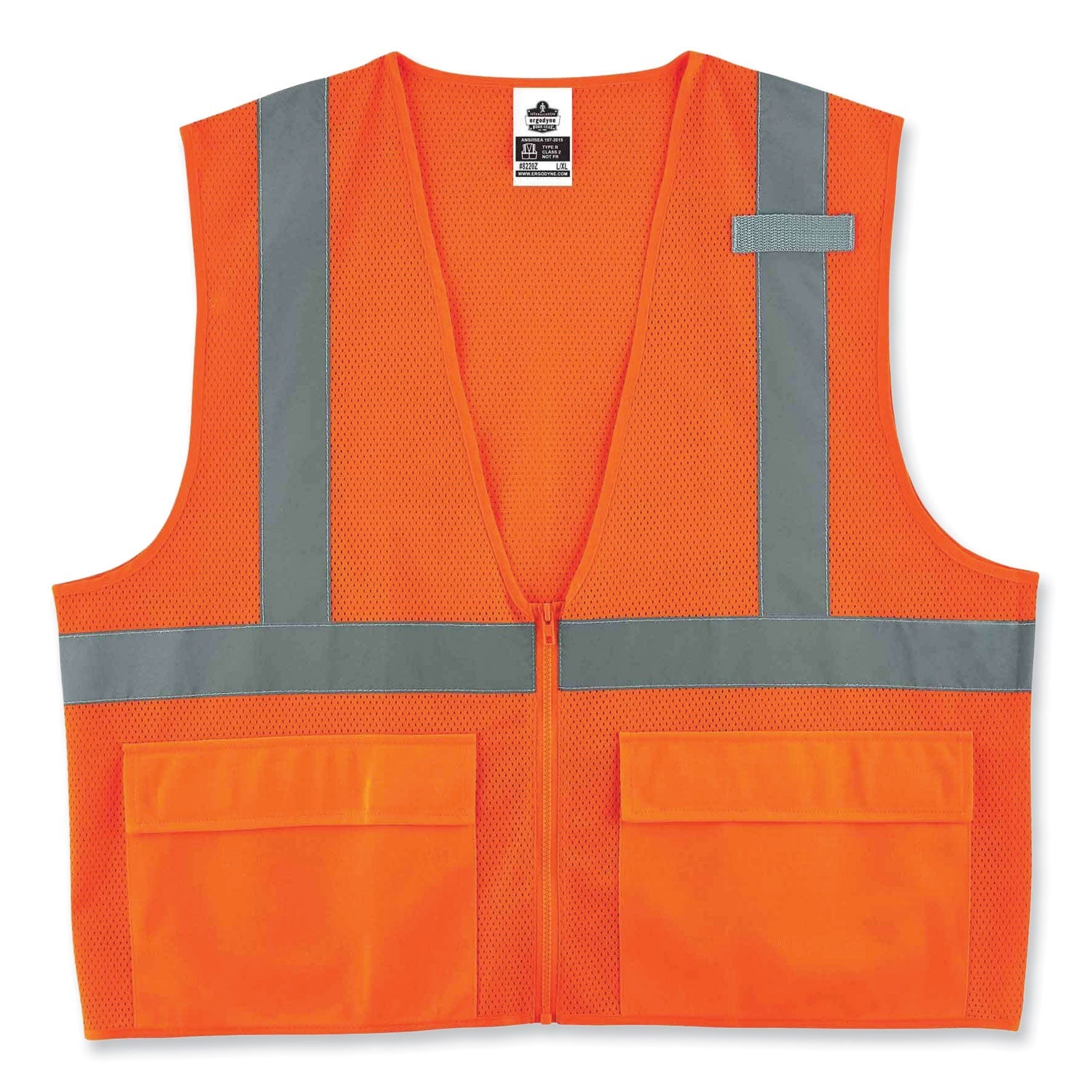 ergodyne® GloWear 8220Z Class 2 Standard Mesh Zipper Vest, Polyester, Large/X-Large, Orange