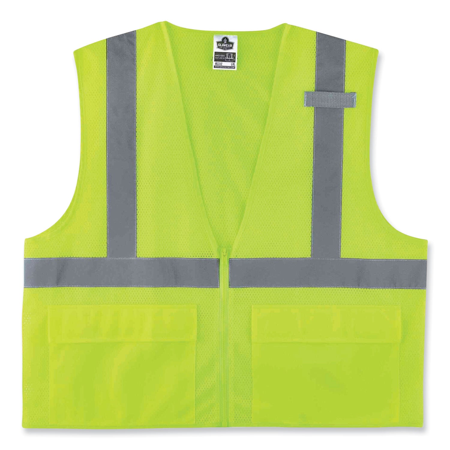 ergodyne® GloWear 8220Z Class 2 Standard Mesh Zipper Vest, Polyester, Small/Medium, Lime