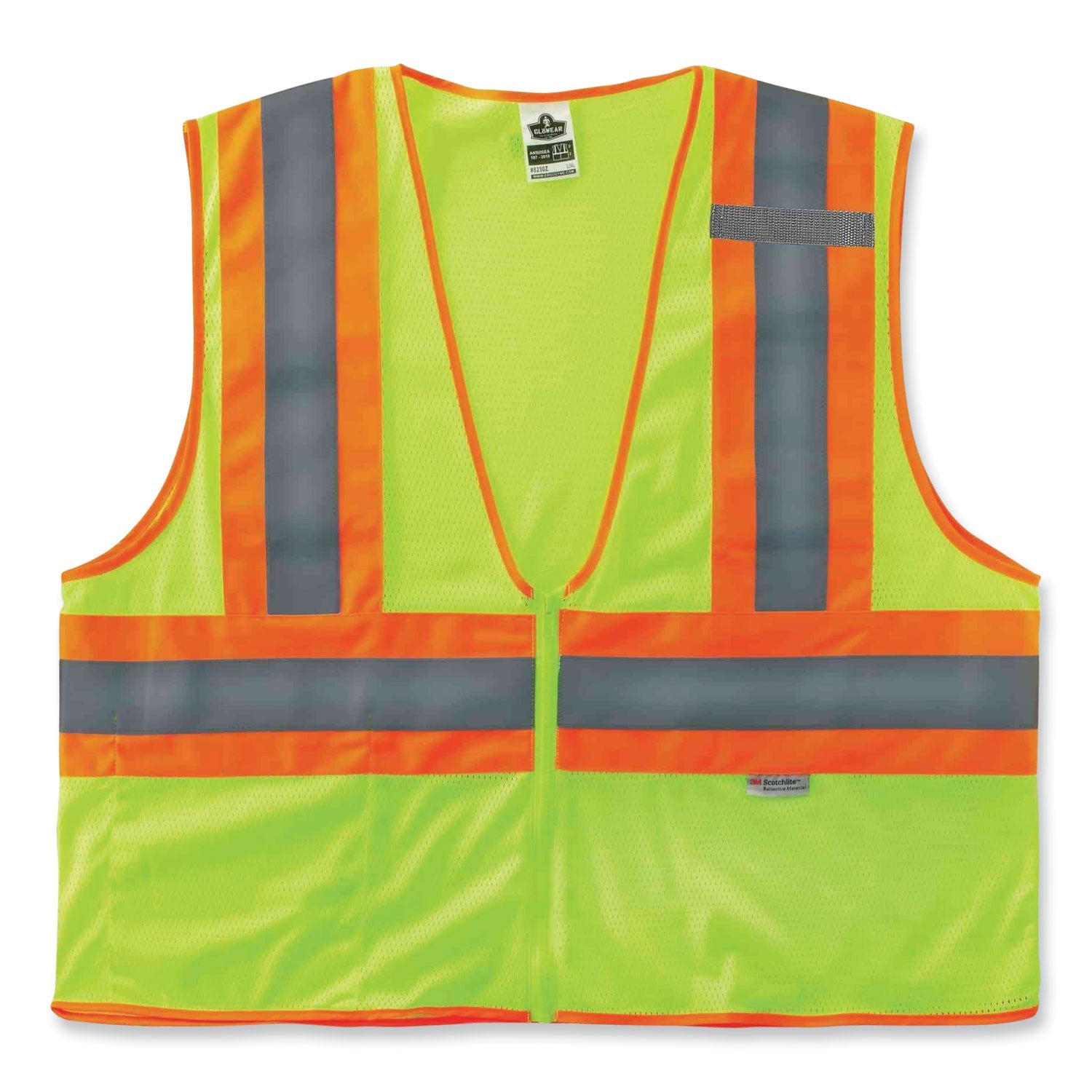 ergodyne® GloWear 8230Z Class 2 Two-Tone Mesh Zipper Vest, Polyester, Large/X-Large, Lime