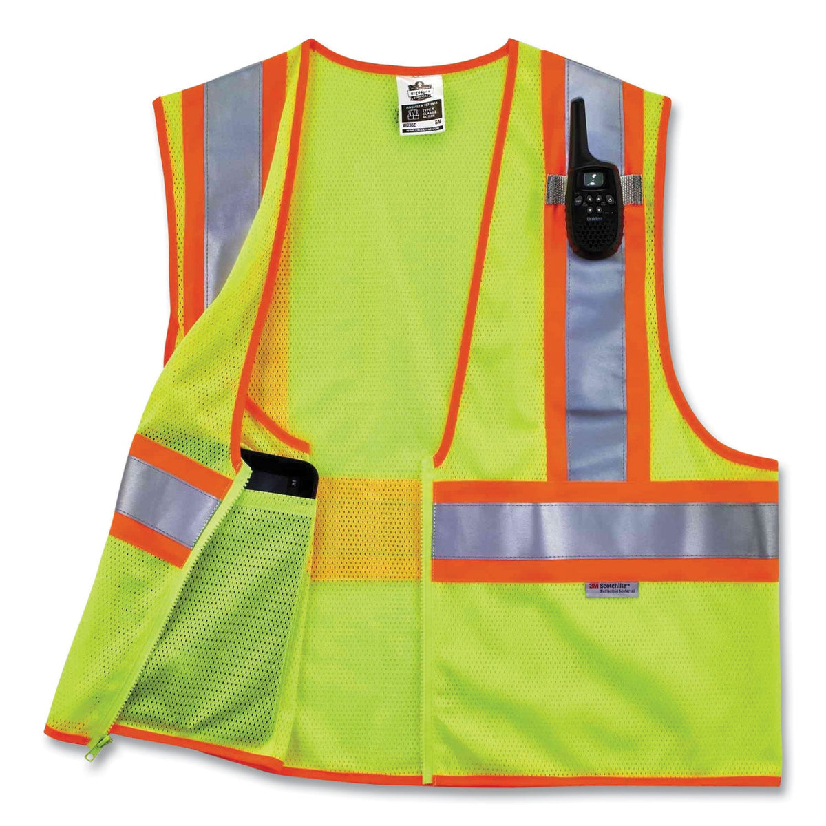ergodyne® GloWear 8230Z Class 2 Two-Tone Mesh Zipper Vest, Polyester, 4X-Large/5X-Large, Lime