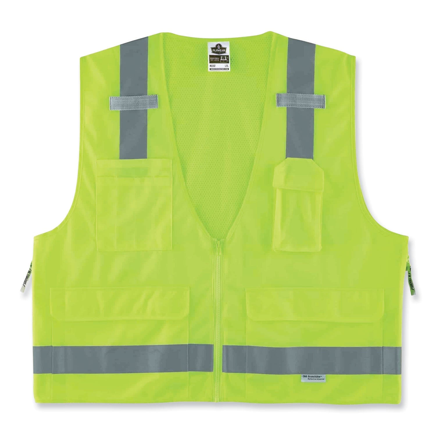 ergodyne® GloWear 8250Z Class 2 Surveyors Zipper Vest, Polyester, Large/X-Large, Lime