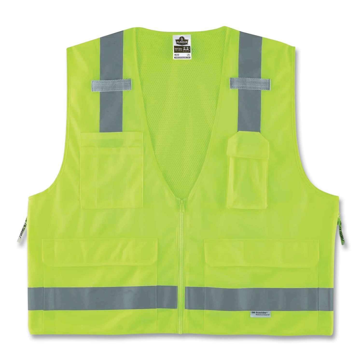ergodyne® GloWear 8250Z Class 2 Surveyors Zipper Vest, Polyester, 4X-Large/5X-Large, Lime