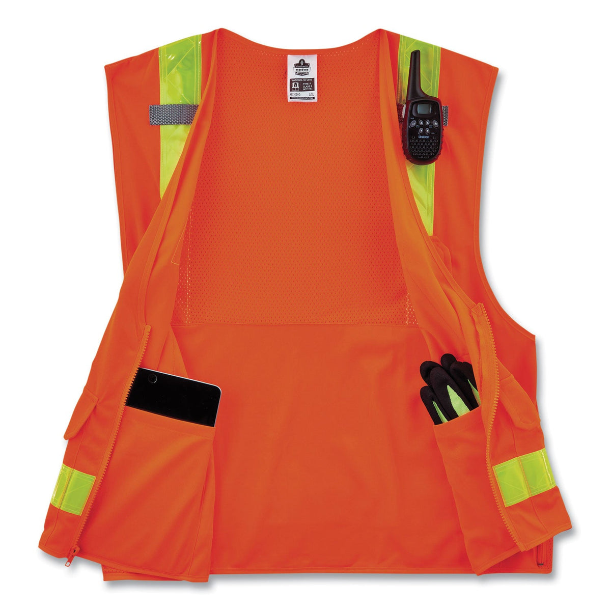 ergodyne® GloWear 8250ZHG Class 2 Hi-Gloss Surveyors Zipper Vest, Polyester, 4X-Large/5X-Large, Orange
