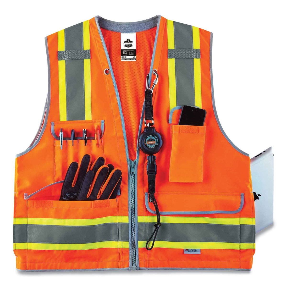 ergodyne® GloWear 8254HDZ Class 2 Heavy-Duty Surveyors Zipper Vest, Polyester, Small/Medium, Orange
