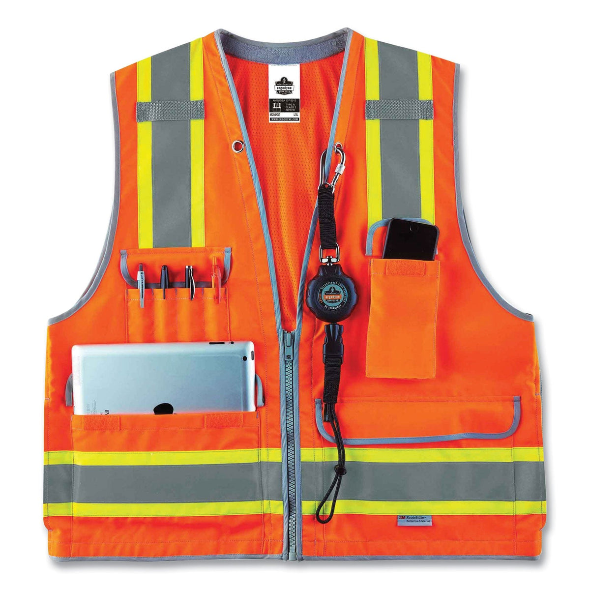 ergodyne® GloWear 8254HDZ Class 2 Heavy-Duty Surveyors Zipper Vest, Polyester, 2X-Large/3X-Large, Orange