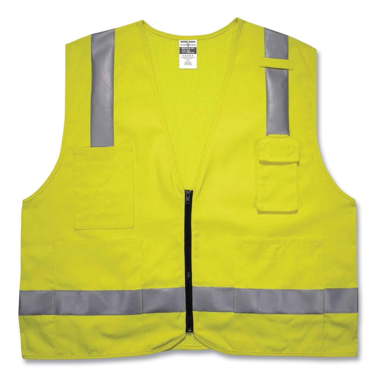 ergodyne® GloWear 8262FRZ Class 2 FR Surveyor Zipper Vest, Tencel/Modacrylic/Para-aramid/Kevlar, Large/X-Large, Lime