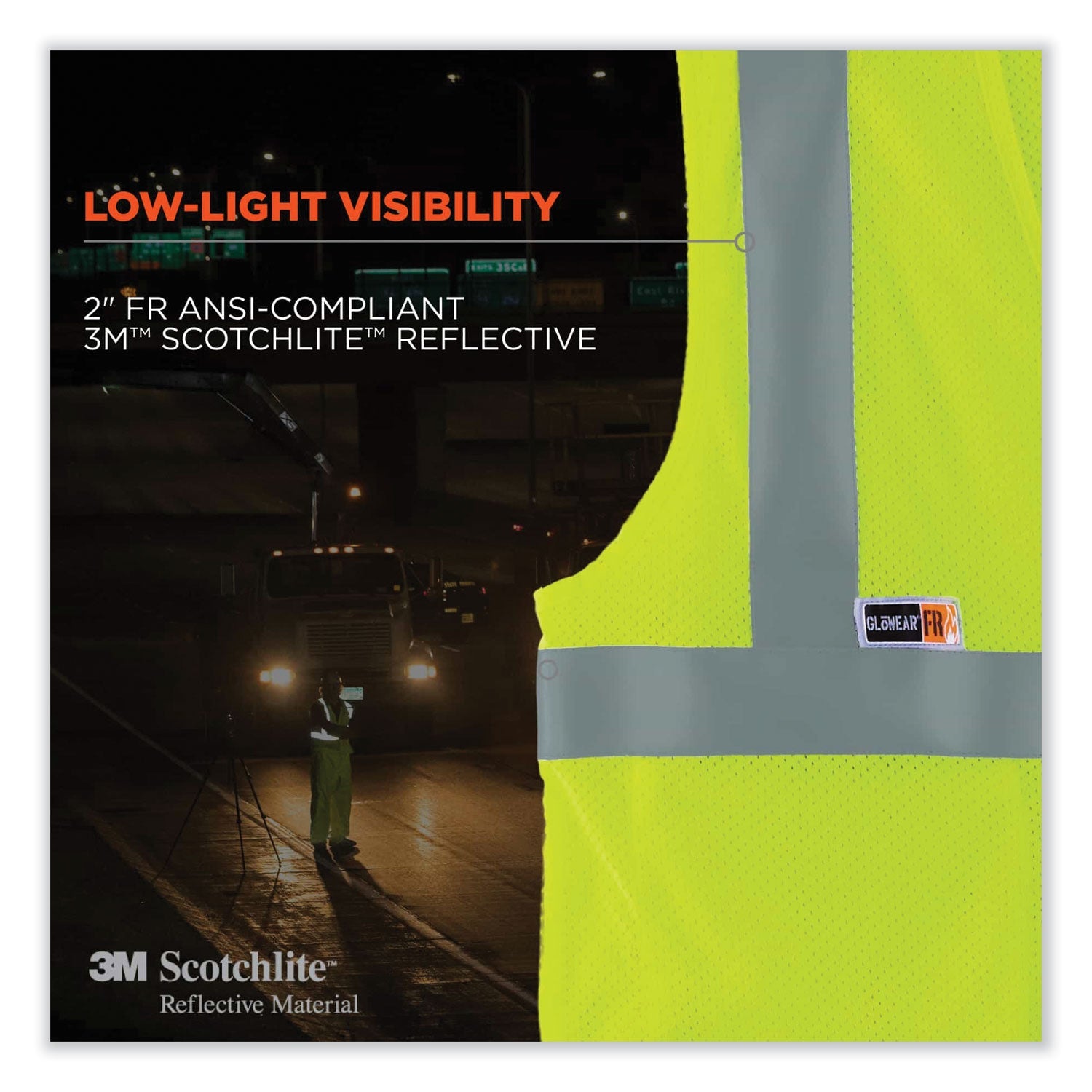 ergodyne® GloWear 8260FRHL Class 2 FR Safety Hook and Loop Vest, Modacrylic/Kevlar, 2X-Large/3X-Large, Lime