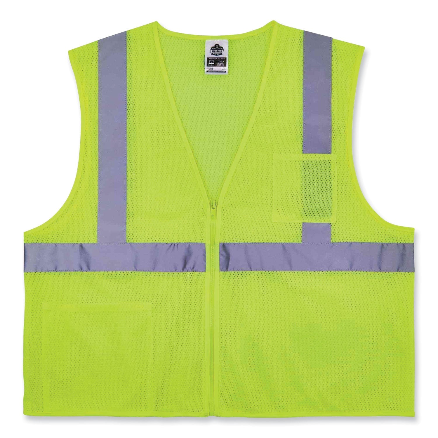 ergodyne® GloWear 8256Z Class 2 Self-Extinguishing Zipper Vest, Polyester, Small/Medium, Lime