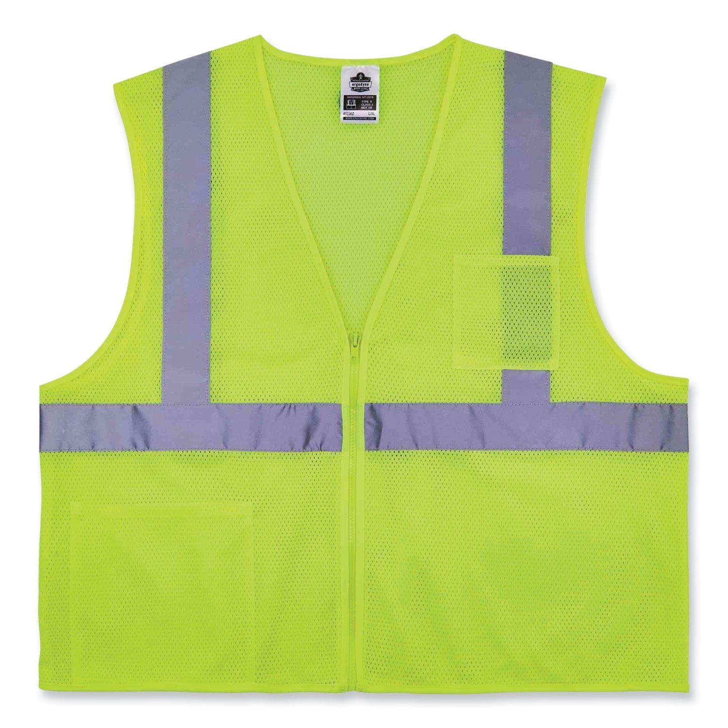 ergodyne® GloWear 8256Z Class 2 Self-Extinguishing Zipper Vest, Polyester, Large/X-Large, Lime