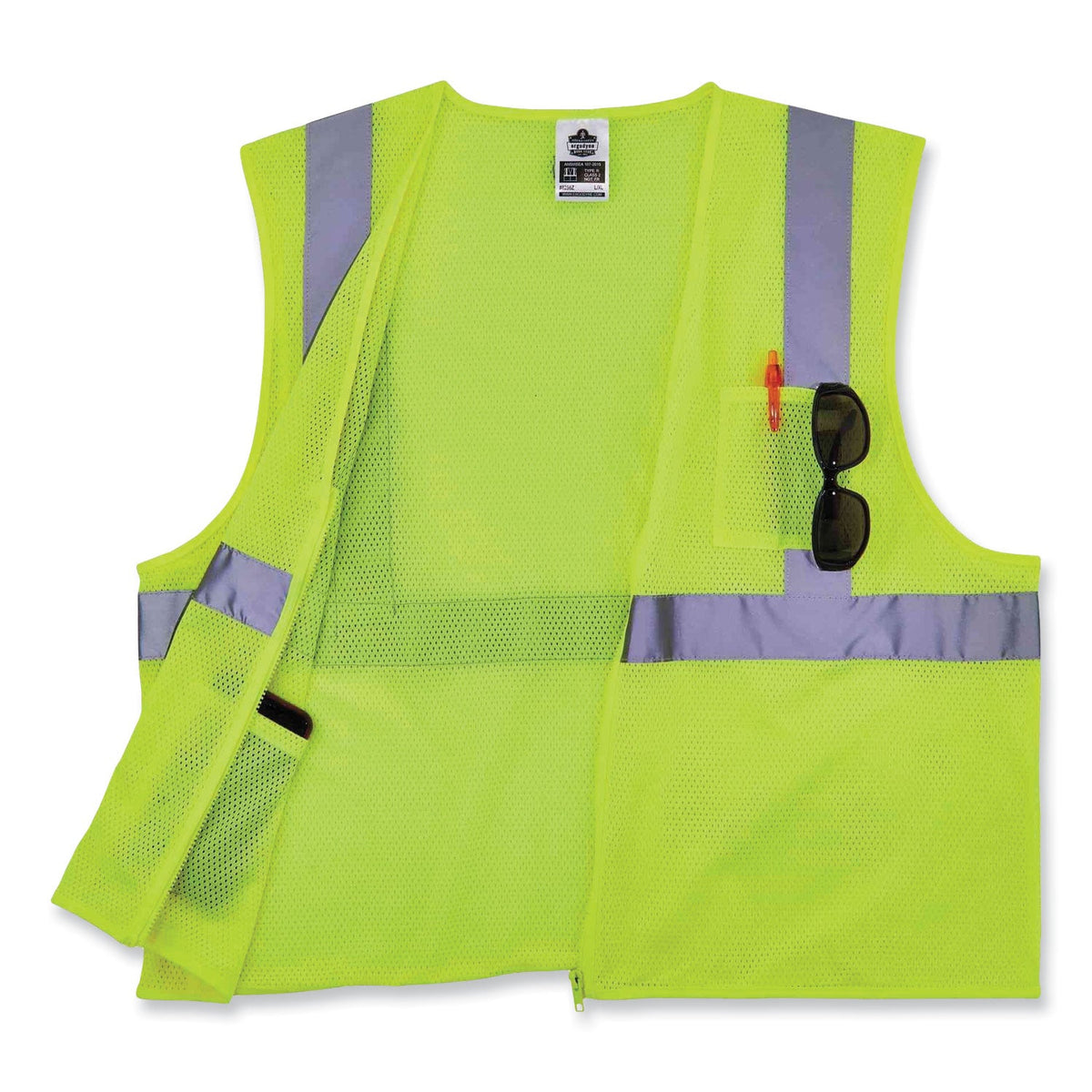 ergodyne® GloWear 8256Z Class 2 Self-Extinguishing Zipper Vest, Polyester, Large/X-Large, Lime