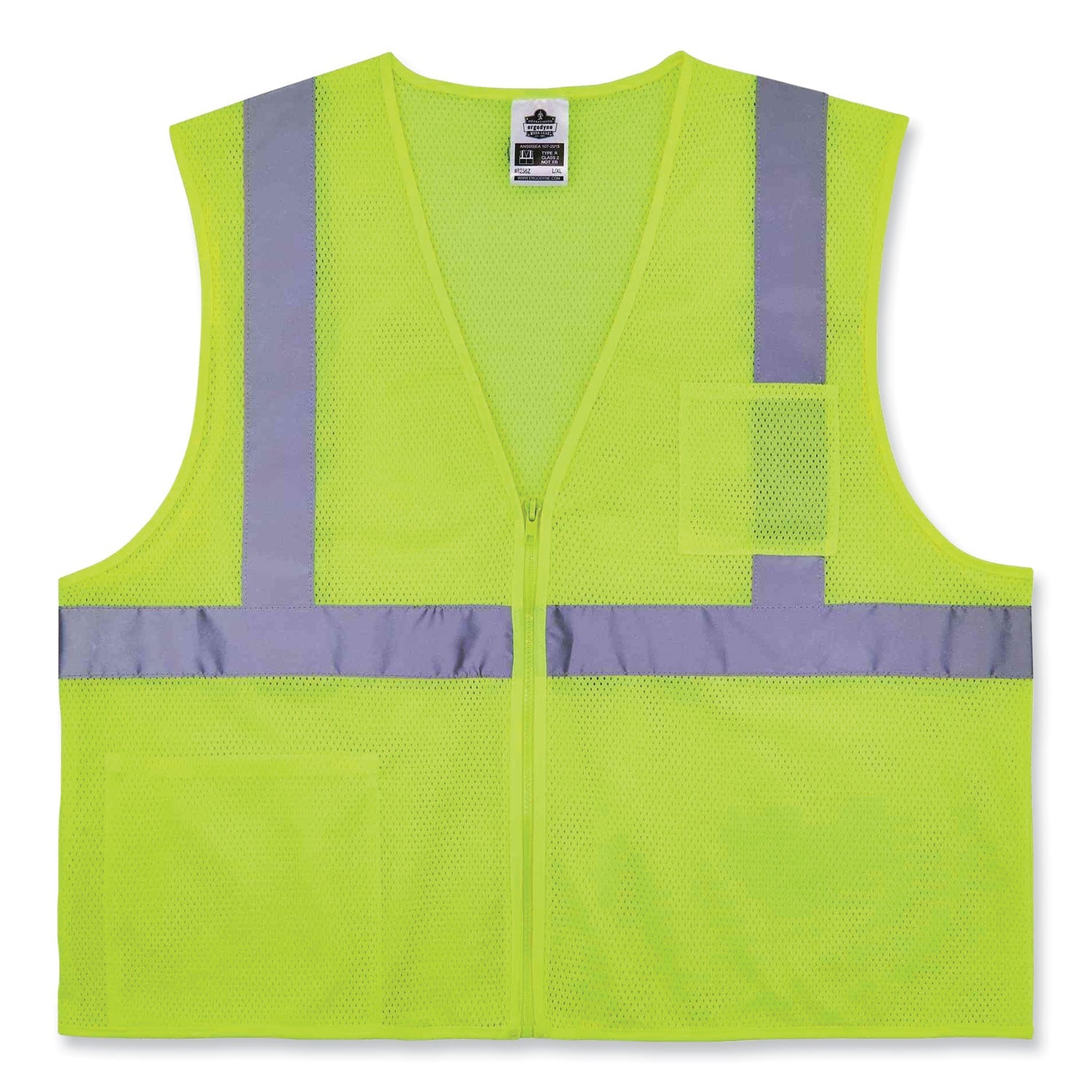 ergodyne® GloWear 8256Z Class 2 Self-Extinguishing Zipper Vest, Polyester, 4X-Large/5X-Large, Lime