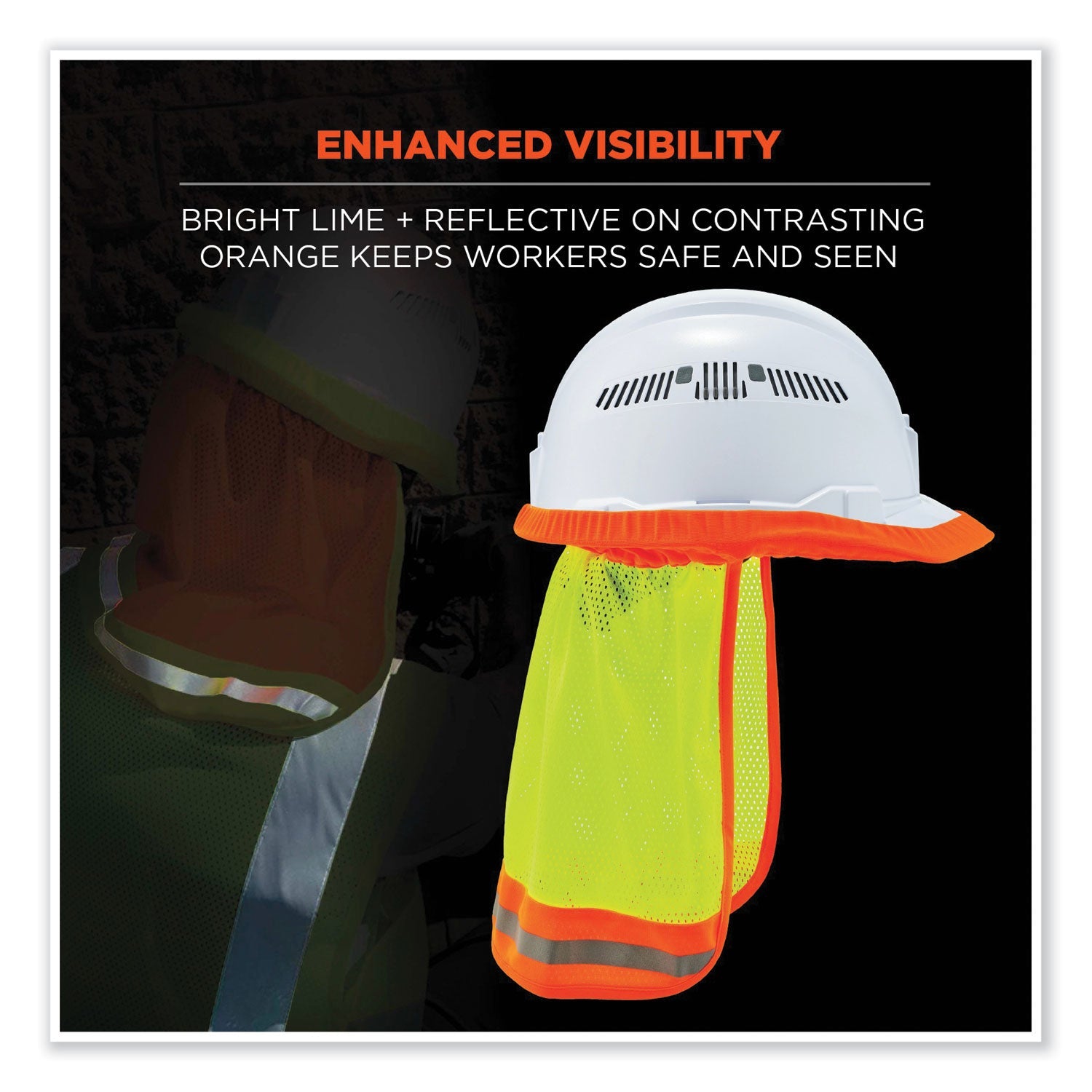 ergodyne® GloWear 8005 Hi-Vis Hard Hat Neck Shade, 20 x 12.5, Lime