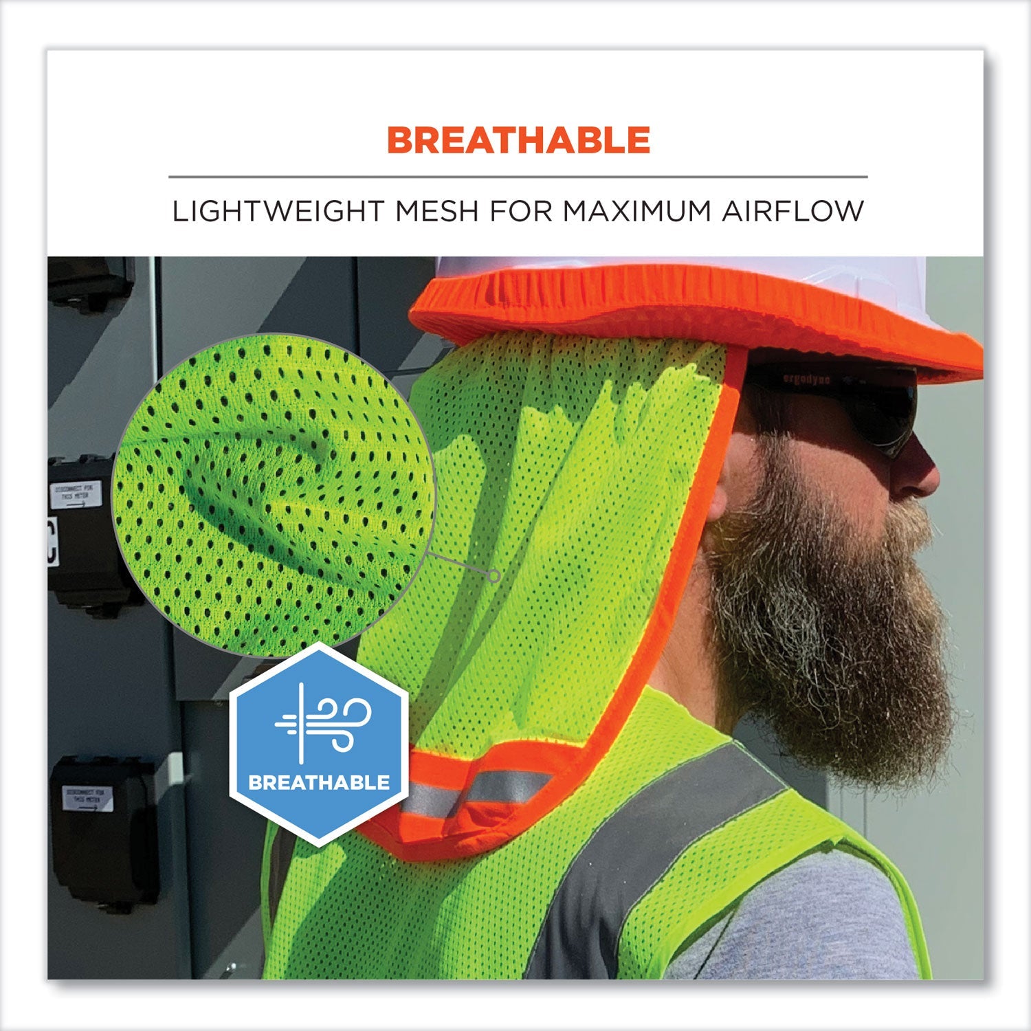 ergodyne® GloWear 8005 Hi-Vis Hard Hat Neck Shade, 20 x 12.5, Lime