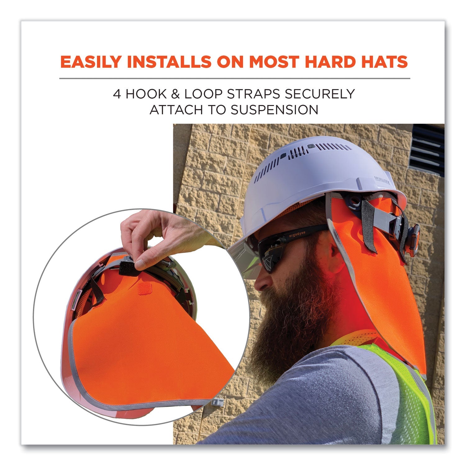 ergodyne® GloWear 8006 Hi-Vis Hard Hat Neck Shade, 12.25 x 10.5, Orange