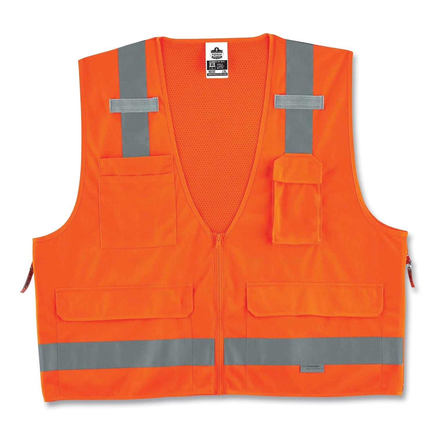 ergodyne® GloWear 8250Z Class 2 Surveyors Zipper Vest, Polyester, Small/Medium, Orange