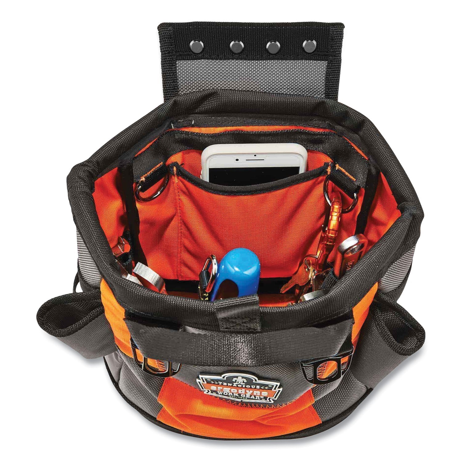 ergodyne® Arsenal 5527 Premium Topped Tool Pouch with Hinged Closure, 6 x 10 x 11.5, Polyester, Orange - Bloom Skins