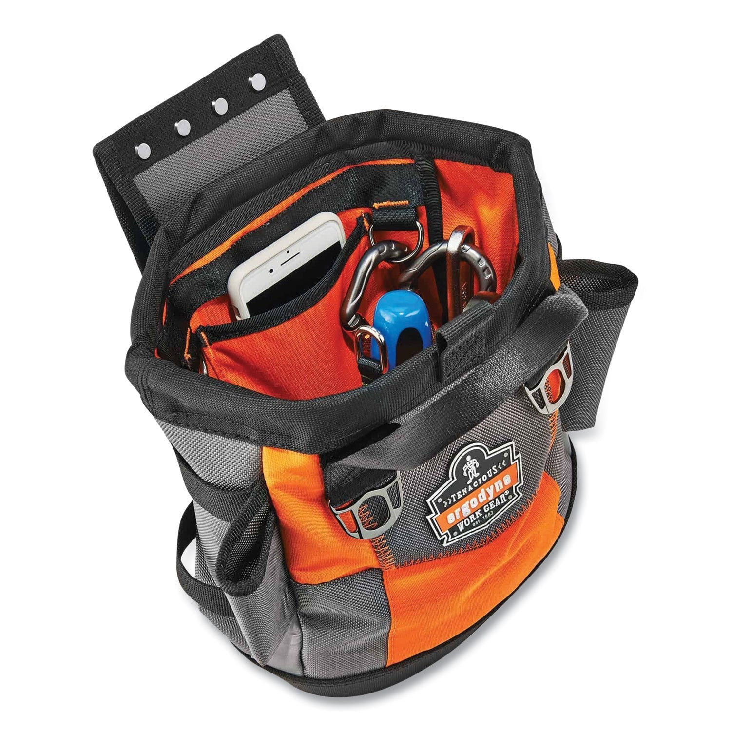 ergodyne® Arsenal 5527 Premium Topped Tool Pouch with Hinged Closure, 6 x 10 x 11.5, Polyester, Orange - Bloom Skins