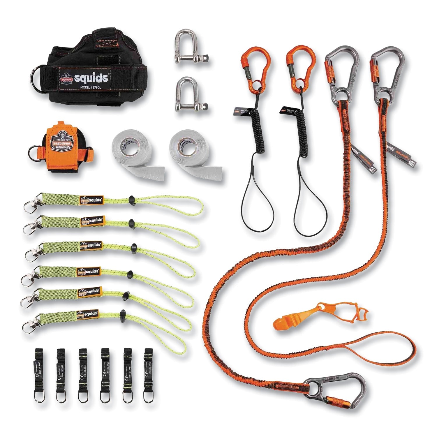 ergodyne® Squids 3186 Iron + Steel Worker Tool Tethering Kit, Assorted Max Working Capacities, Lengths and Colors