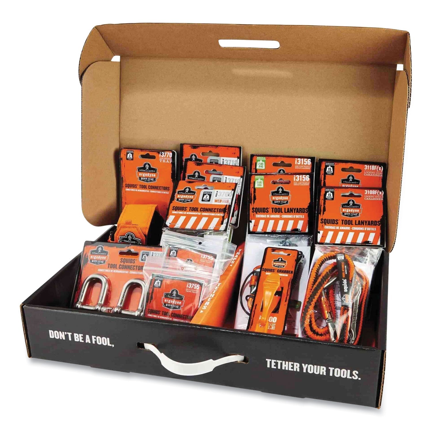 ergodyne® Squids 3187 Scaffolding Worker Tool Tethering Kit, Assorted Max Working Capacities, Lengths and Colors