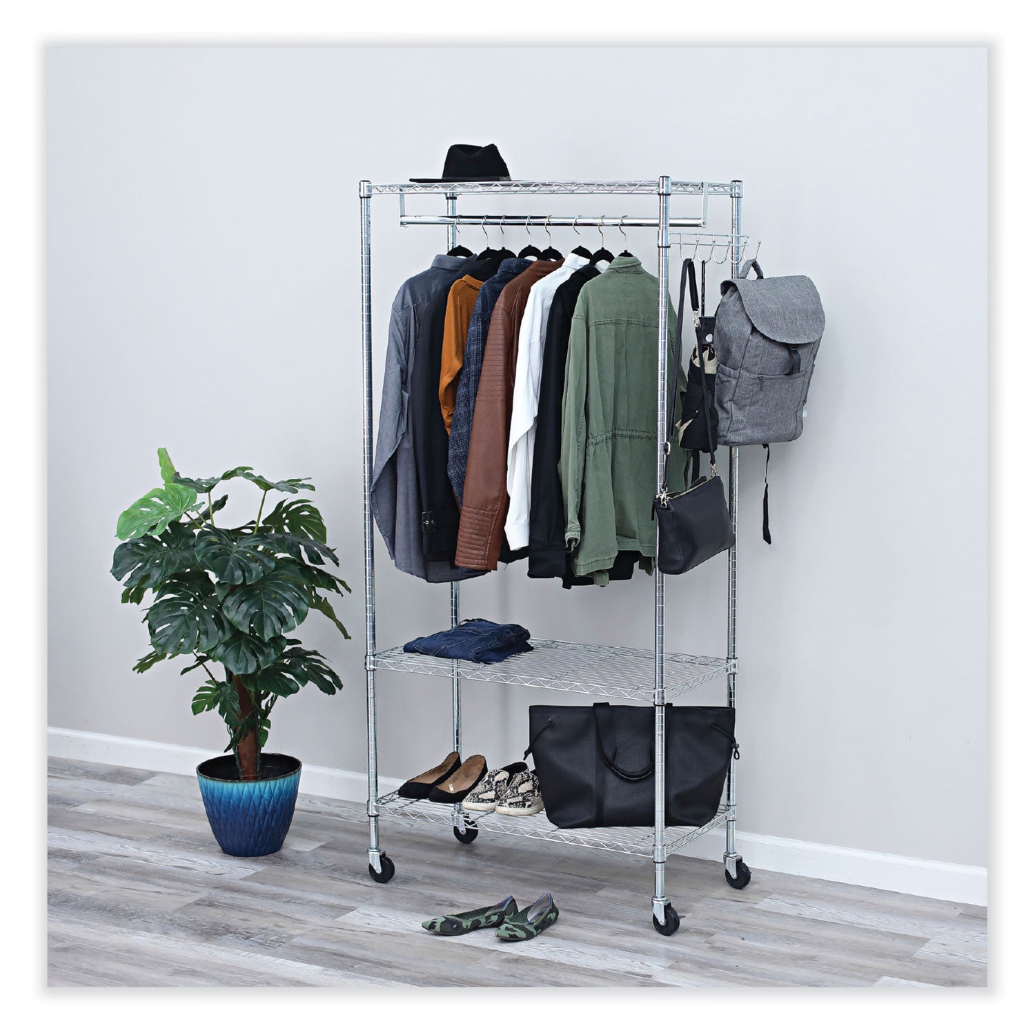 Alera® Wire Shelving Garment Rack, 30 Garments, 36w X 18d X 75h, Silver