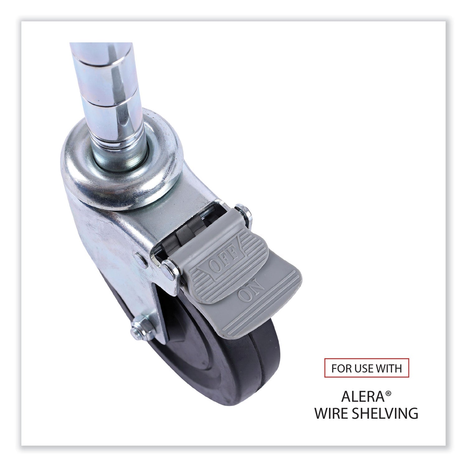 Alera® Optional Casters for Wire Shelving, Hooded Design with Integrated Bumpers, Grip Ring Stem, 5" Wheel, Black, 4/Set (2 Locking)
